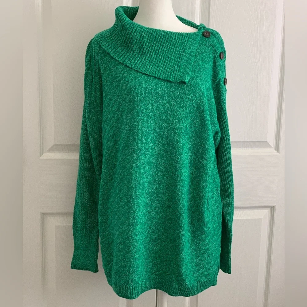 STYLE & CO Women’s Green Marled Asymmetrical Cowl Neck Sweater Size: XXL